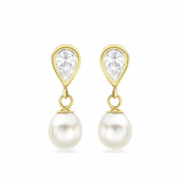 Revere 9ct gold pearl teardrop earrings - British product