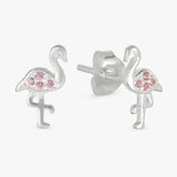 Revere kids sterling silver flamingo stud earrings with pink stones (British brand)