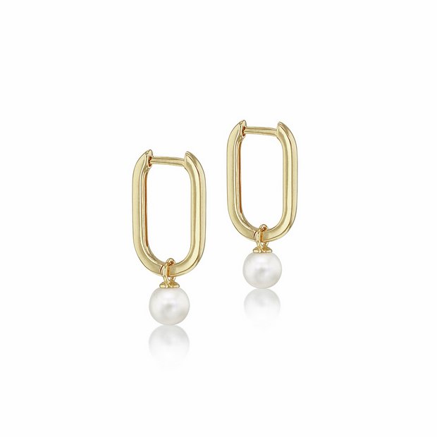 Revere rectangular hoop pearl earrings 9ct yellow gold - British product