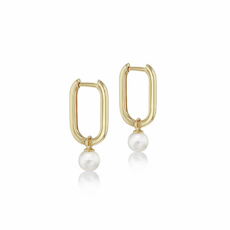 Revere rectangular hoop pearl earrings 9ct yellow gold - British product