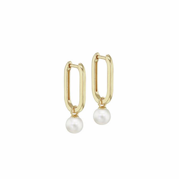 Revere rectangular hoop pearl earrings 9ct yellow gold - British product