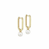 Revere rectangular hoop pearl earrings 9ct yellow gold - British product