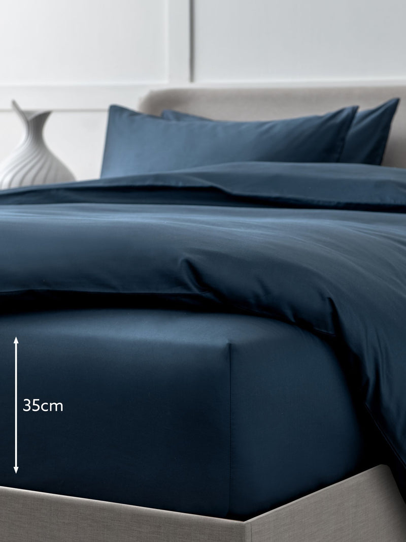 Navy Luxe Egyptian Cotton Deep Fitted Bed Sheet, imported from the UK