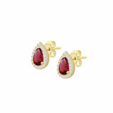 Revere 9ct gold red cubic zirconia halo stud earrings - British product