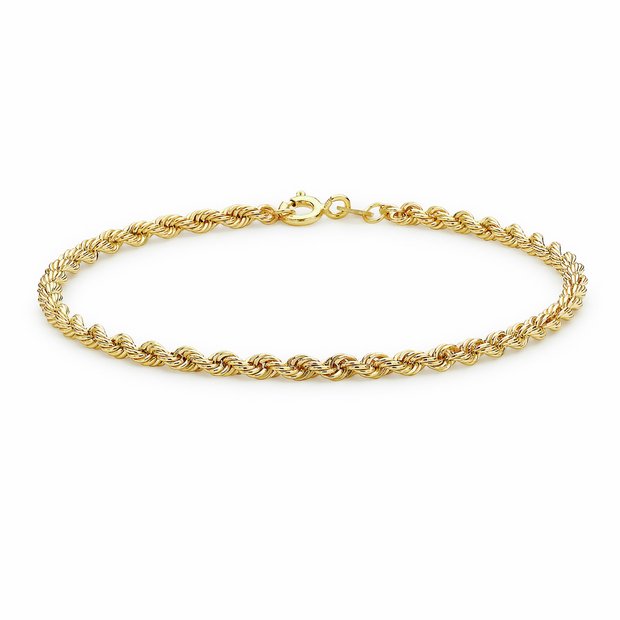 Revere 9ct yellow gold rope chain bracelet 18cm (British brand)