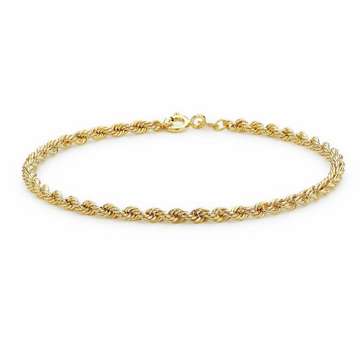 Revere 9ct yellow gold rope chain bracelet 18cm (British brand)