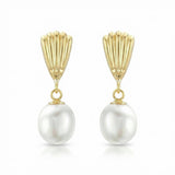 Revere 9ct yellow gold shell pearl drop earrings, UK version