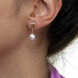 Revere 9ct yellow gold shell pearl drop earrings, UK version