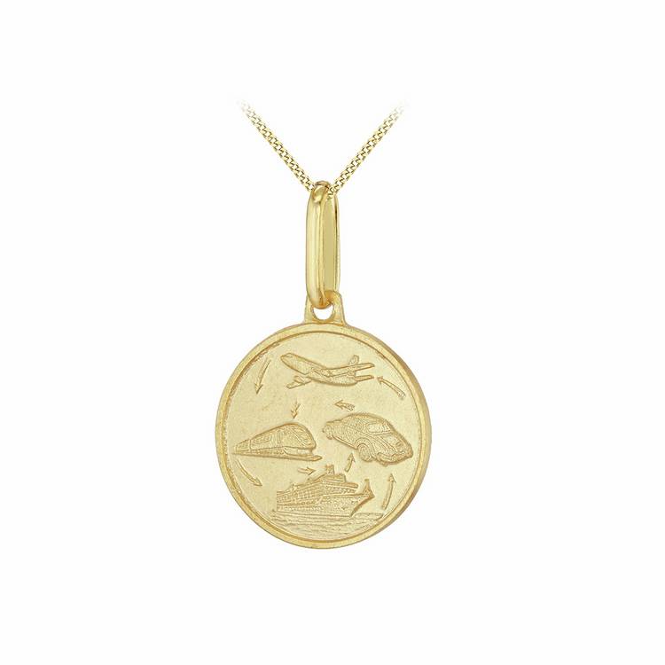 Revere 9ct gold St. Christopher pendant and curb chain, UK version