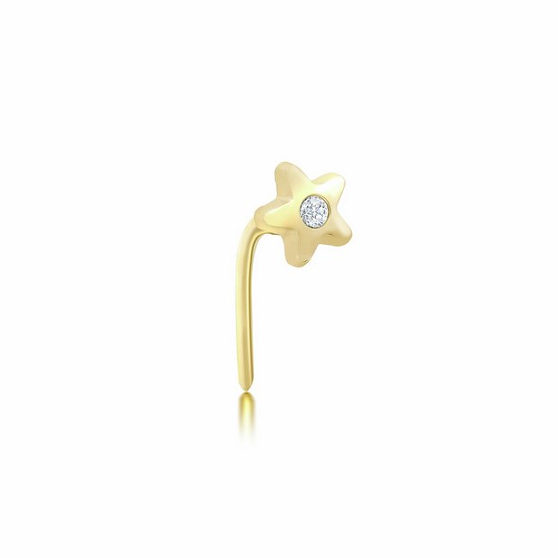Revere 9ct gold star nose stud with cubic zirconia, imported from the UK