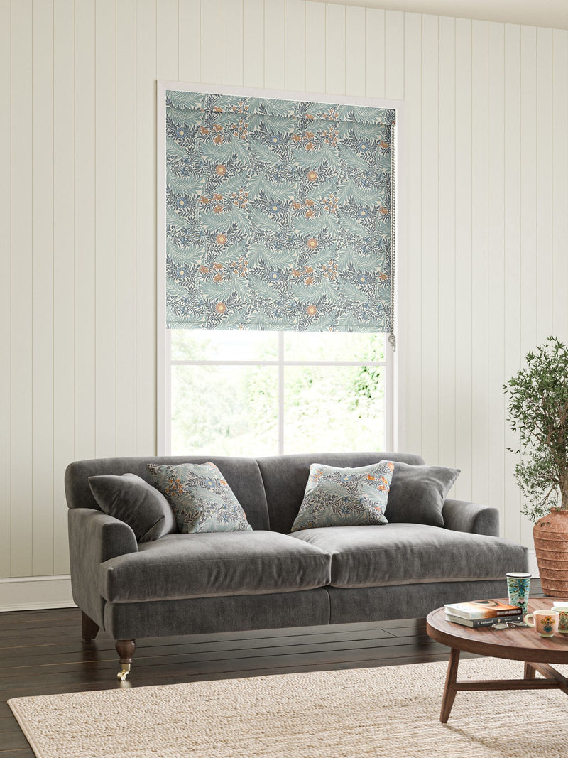 William Morris Blue Larkspur made to measure roller blind, imported from the UK