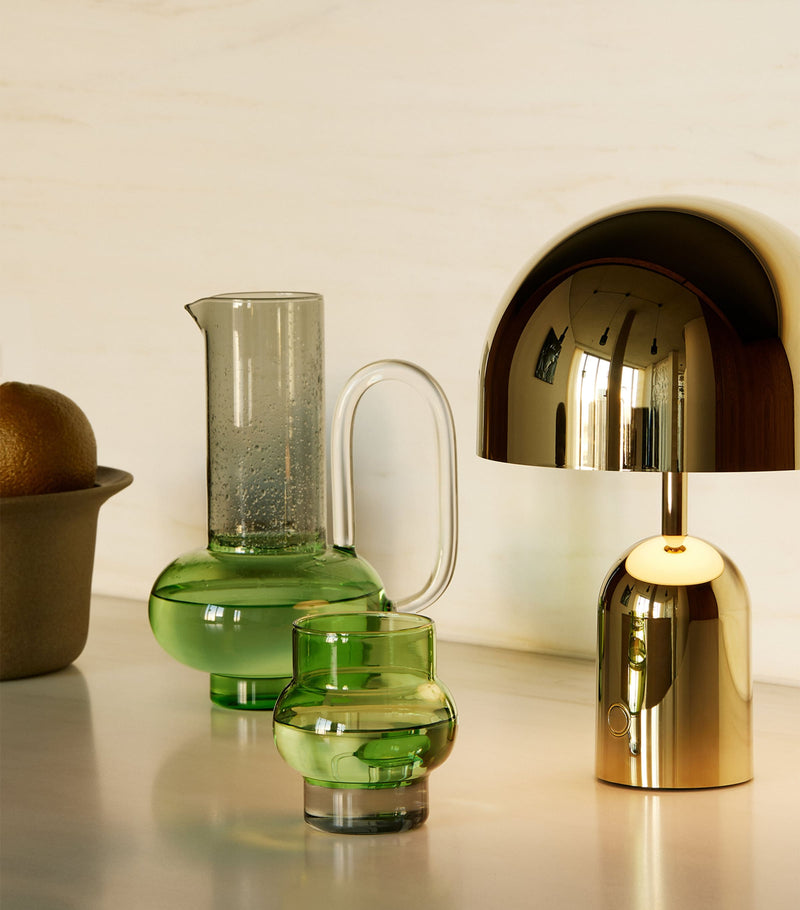 Tom Dixon portable bell table lamp with LED bulb and weighted stand, 28cm height (British brand)
