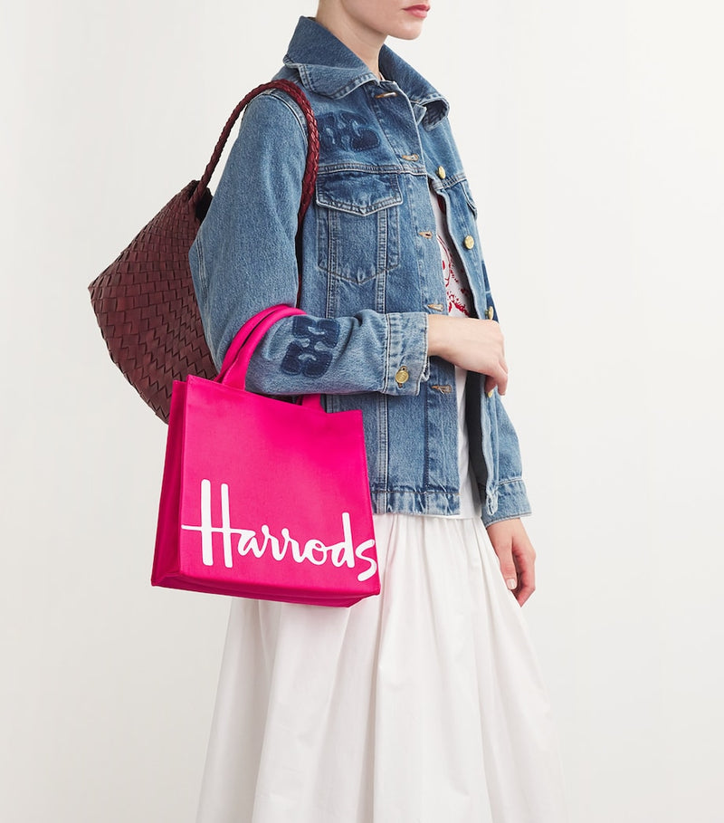 Harrods tote bag cotton logo magenta (British brand)