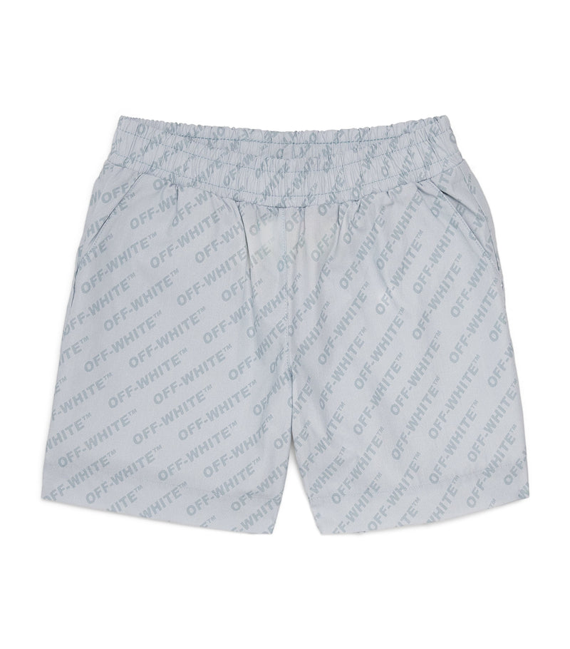 Off-White kids bowling shorts with logo for ages 4-12+, imported from the UK