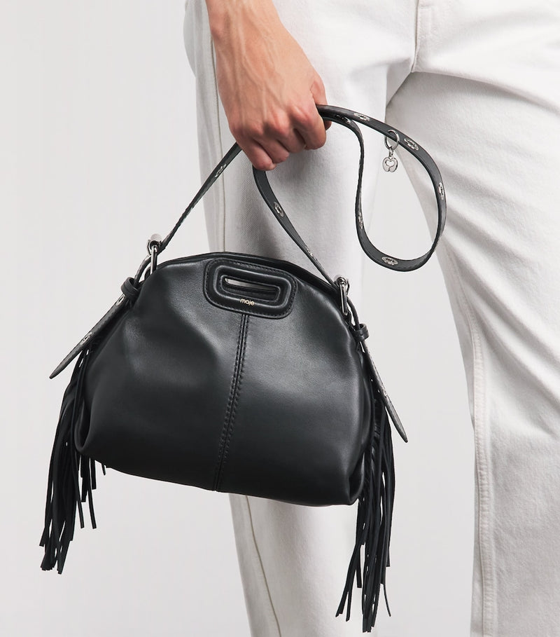Maje Miss M mini leather bag with fringed detailing, imported from the UK