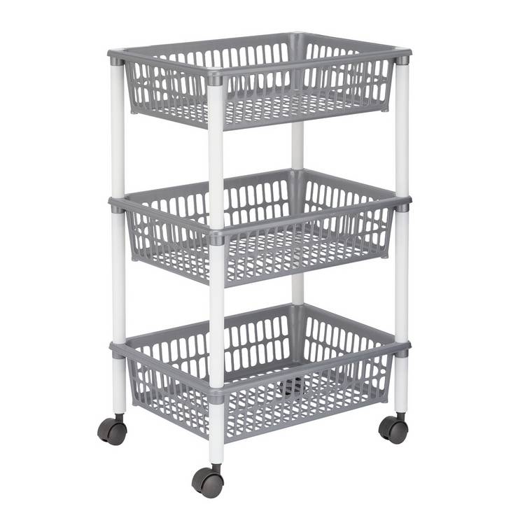 Argos Home 3 tier plastic vegetable trolley grey and white - British product