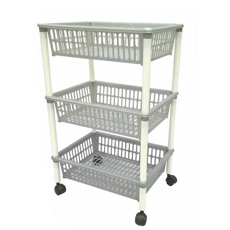 Argos Home 3 tier plastic vegetable trolley grey and white - British product