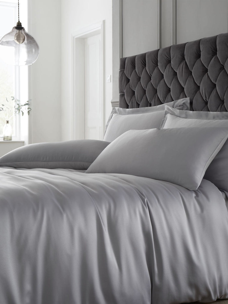 Catherine Lansfield silver silky soft satin duvet cover and pillowcase set - British product