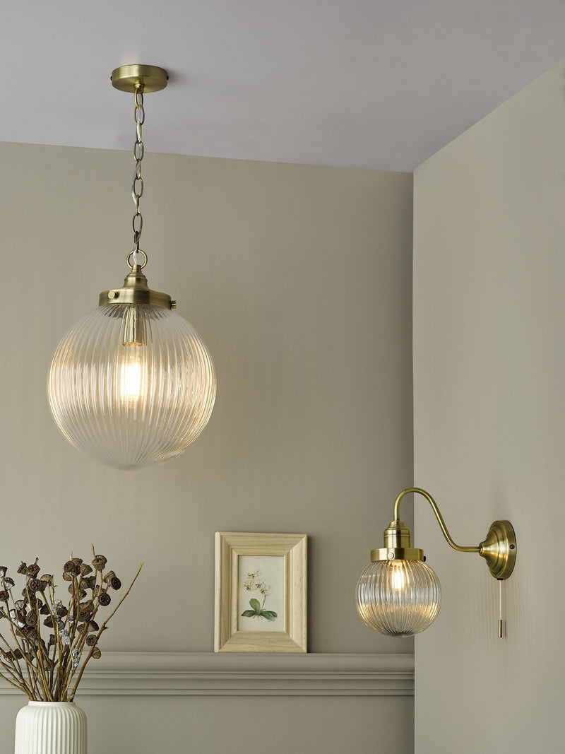 Dar Lighting Tamara wall light antique brass, imported from the UK