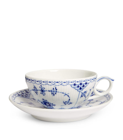 Harrods Royal Copenhagen Blue Fluted Half Lace Teacup and Saucer Set- Buy online at McGrocer