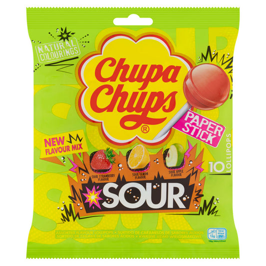 Chupa Chups 10 Sour Assorted Flavour Lollipops 120g GOODS ASDA   
