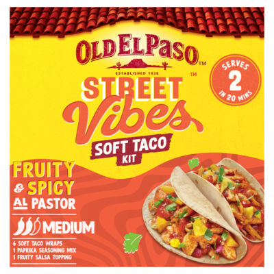 Old El Paso Street Vibes Al Pastor taco kit 257g, imported from the UK