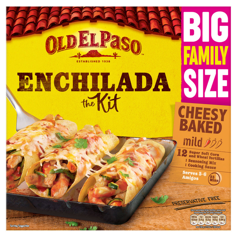 Old El Paso Cheesy Baked Enchilada Kit 995g, imported from the UK