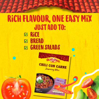 Old El Paso Chili Con Carne Seasoning 39g, imported from the UK