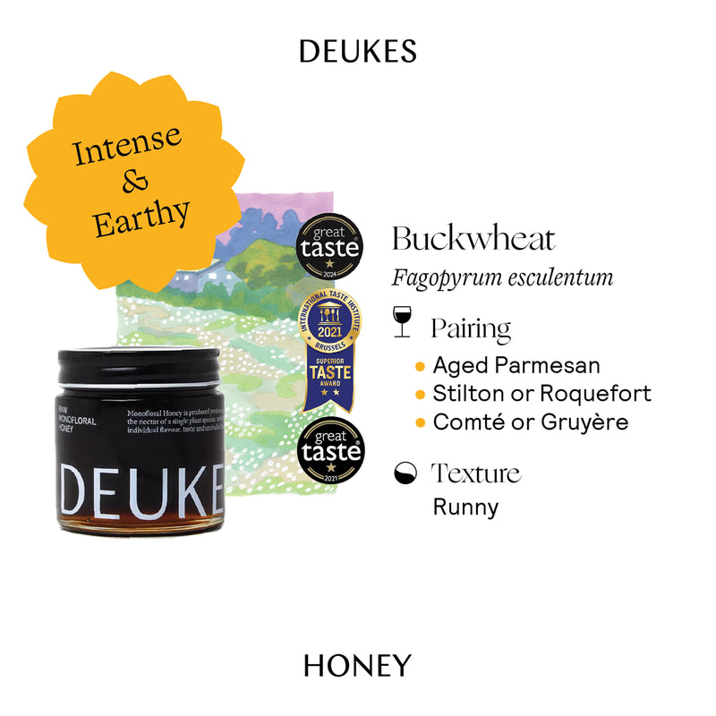 DEUKES raw monofloral buckwheat honey 250g (British brand)