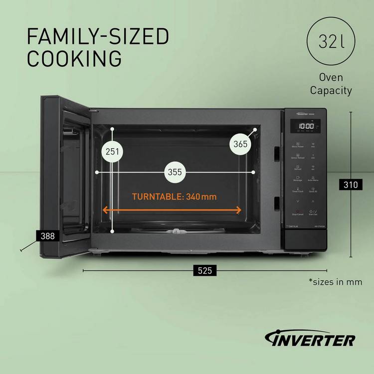 Panasonic 1000W solo microwave 32L black, imported from the UK