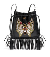 Harrods Valentino Garavani Embellished Leather Fringe Nellcôte Bucket Bag, 33cm x 33cm x 3cm- Buy online at McGrocer