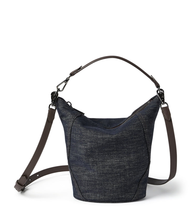 Brunello Cucinelli small denim-effect bucket bag (British brand)