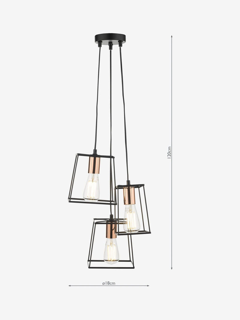 Dar Lighting Black Tower 3 light ceiling pendant - British brand