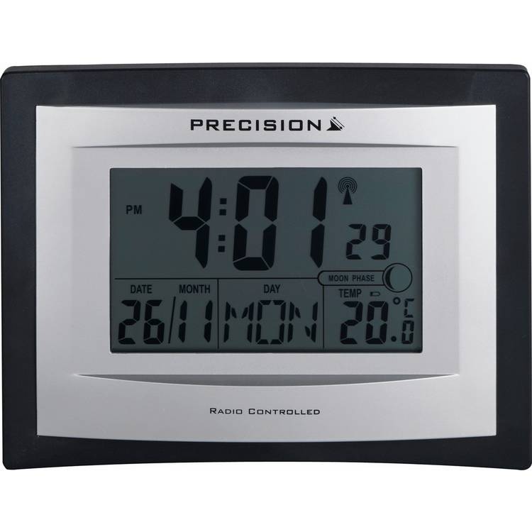 Precision LCD radio controlled clock with alarm and temperature display (British brand)