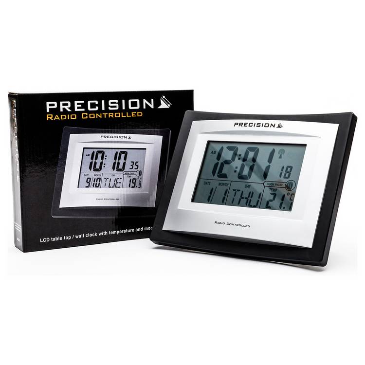 Precision LCD radio controlled clock with alarm and temperature display (British brand)