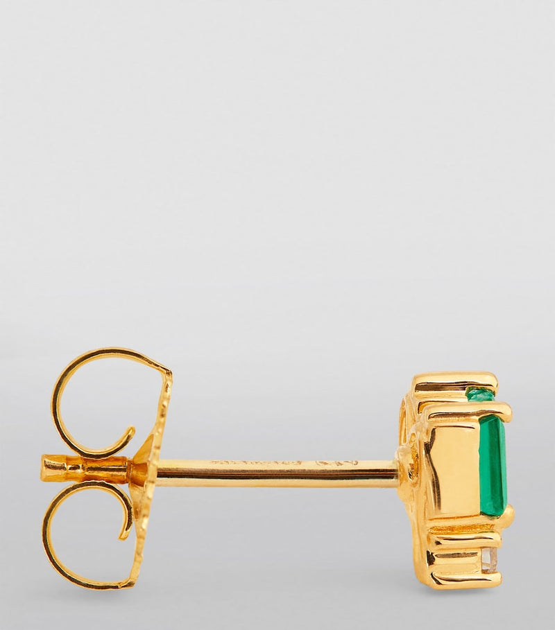 Suzanne Kalan yellow gold emerald diamond earrings 7x4mm, imported from the UK