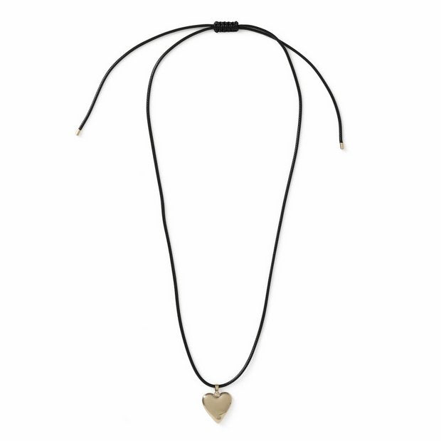 Revere gold heart pendant necklace with black cord, imported from the UK