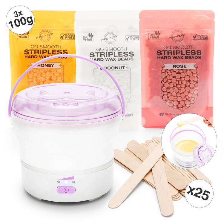 Rio Go Smooth hard wax heater kit with stripless wax beads - British product