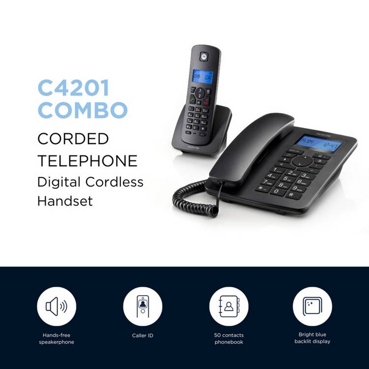 Motorola C4201 corded cordless telephone twin set, imported from the UK