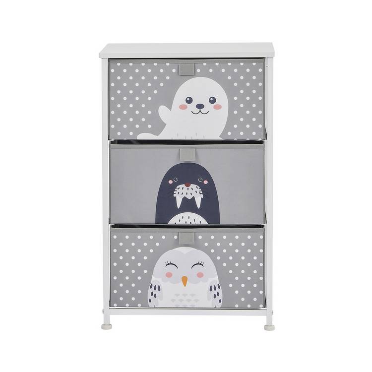 Liberty House Toys Kids Arctic 3 drawer storage unit grey, imported from the UK