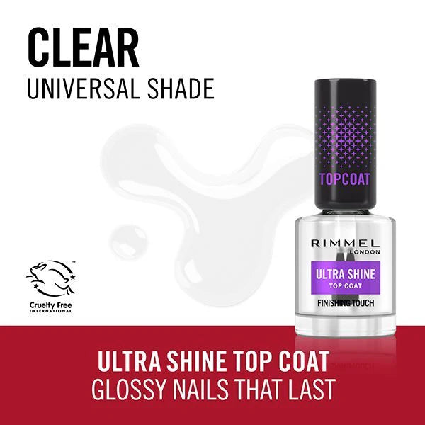 Rimmel Ultrashine Top Coat 12ml, imported from the UK