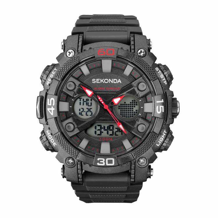 Sekonda men's digital sports watch with black plastic strap - British product