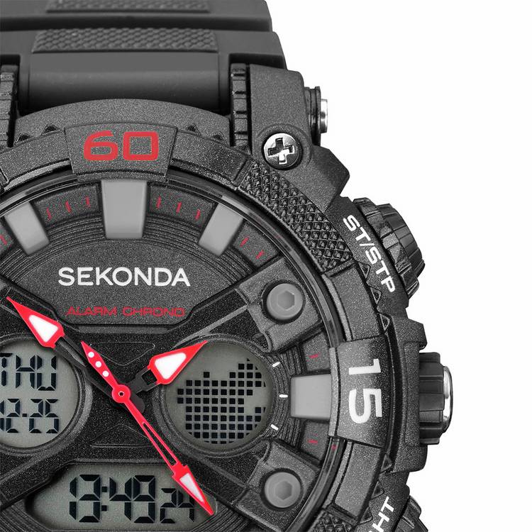 Sekonda men's digital sports watch with black plastic strap - British product