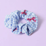 Flitzy pink bow print blue gingham scrunchie, UK version
