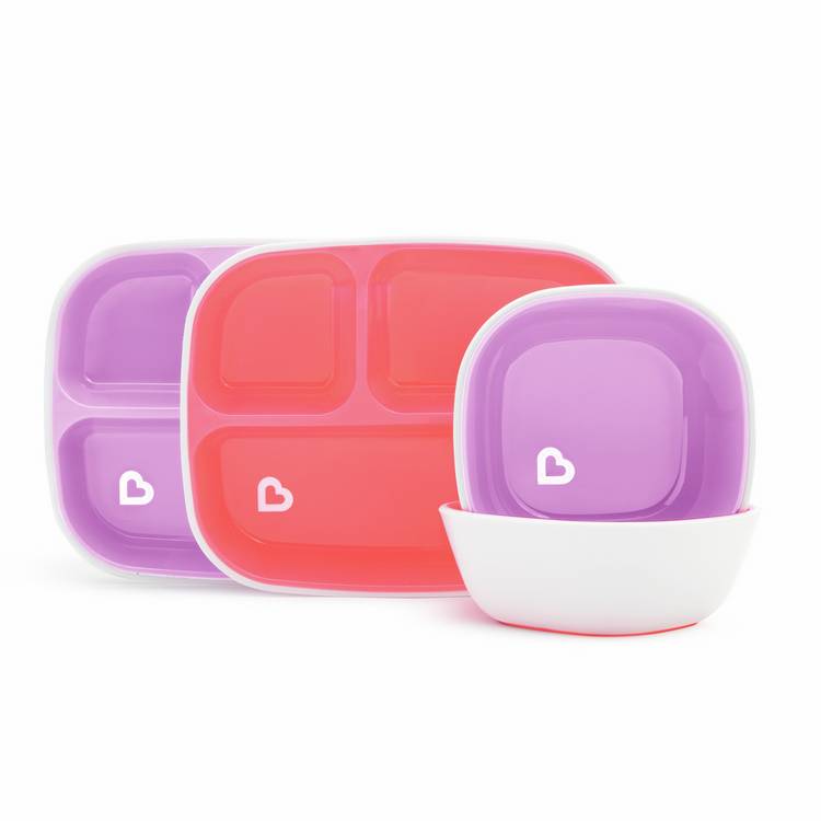 Munchkin toddler plate and bowl set pink purple - British product