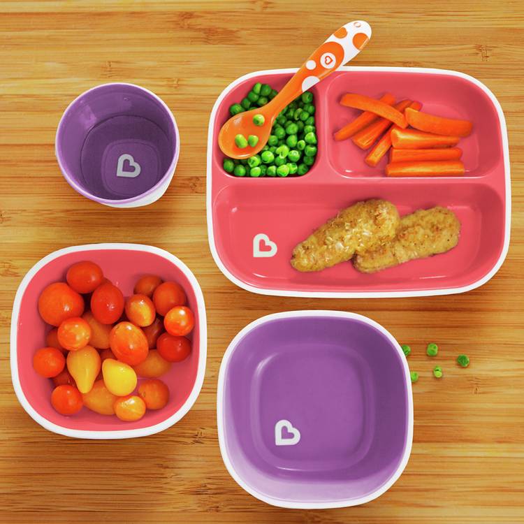 Munchkin toddler plate and bowl set pink purple - British product
