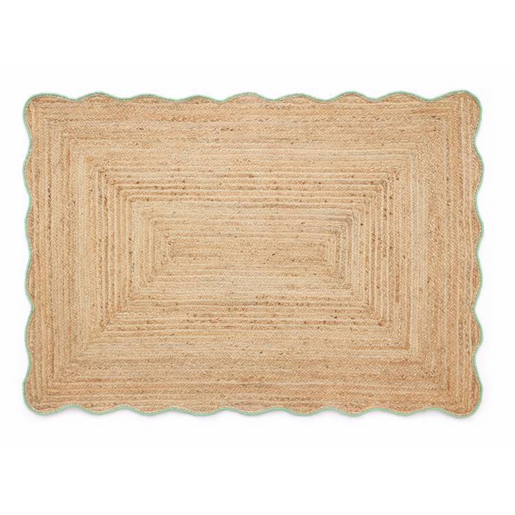 Origin scalloped edge green rug 160x230cm, imported from the UK