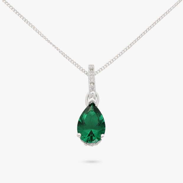 Revere emerald green pear pendant necklace, silver plated - British product