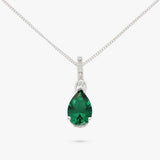 Revere emerald green pear pendant necklace, silver plated - British product