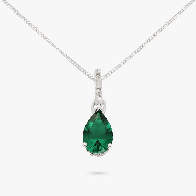 Revere emerald green pear pendant necklace, silver plated - British product